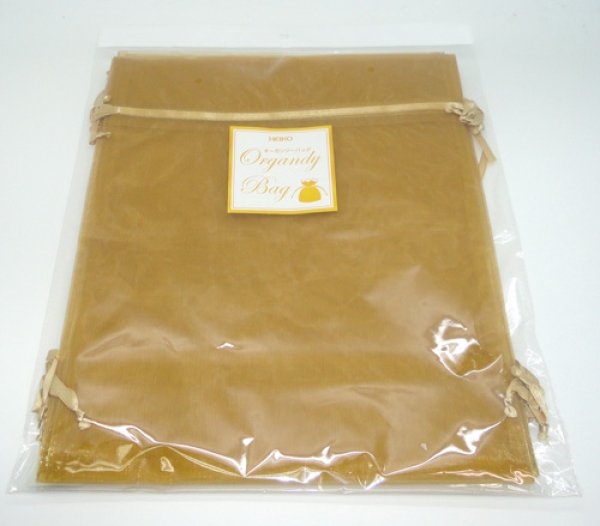 画像1: オーガンジーバッグ（オーガンジー袋・巾着袋）平袋【XL】ゴールド　1束10枚入 (1)