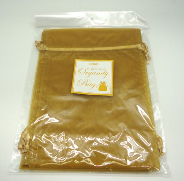 画像1: オーガンジーバッグ（オーガンジー袋・巾着袋）平袋【LL】ゴールド　1束10枚入 (1)