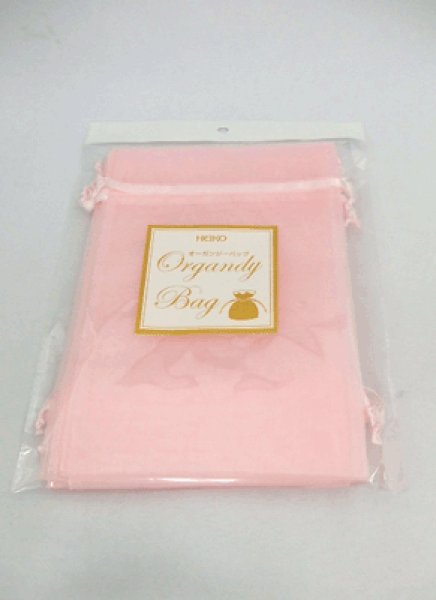 画像1: オーガンジーバッグ（オーガンジー袋・巾着袋）【Ｌ】ピンク 10束100枚入 (1)
