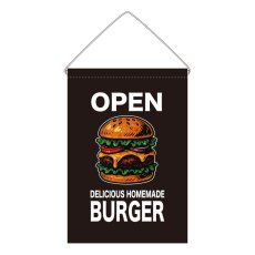 画像1: 吊下旗 OPEN BURGER(黒) (1)