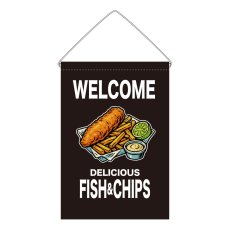 画像1: 吊下旗 WELCOME FISH&CHIPS(黒) (1)