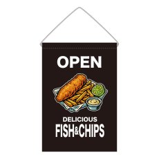 画像1: 吊下旗 OPEN FISH&CHIPS(黒) (1)