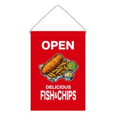 画像1: 吊下旗 OPEN FISH&CHIPS(赤) (1)