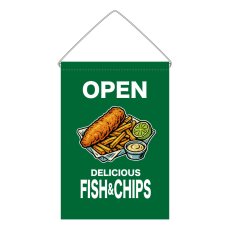画像1: 吊下旗 OPEN FISH&CHIPS(緑) (1)
