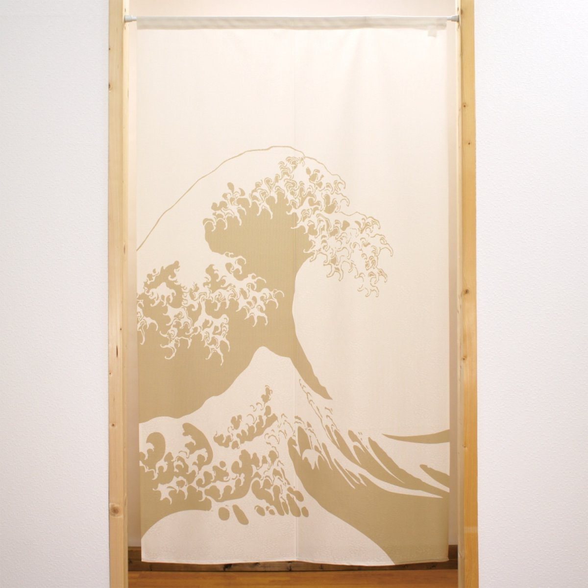 画像1: のれん 半間 暖簾 市松柄レース 葛飾北斎 神奈川沖浪裏 バイカラー No.42359 (1)