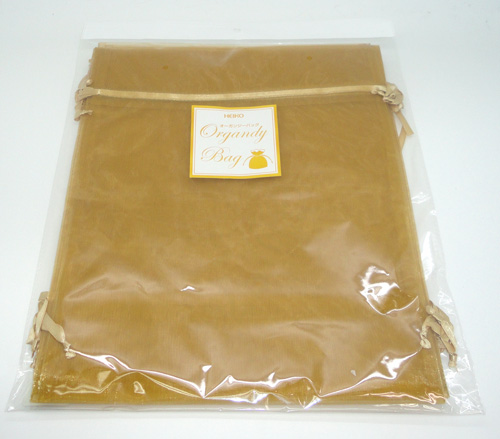 オーガンジーバッグ（オーガンジー袋・巾着袋）平袋【XL】ゴールド　10束100枚入